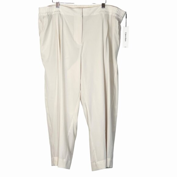 Calvin Klein Womens 1X Cream Color Elastic Waist Pants Lined MSRP $89.50 NWT - Picture 1 of 16